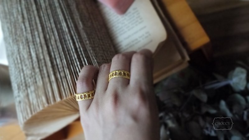 小格子编织纹戒指/铜金Choccy - 对戒 - 其他金属 金色