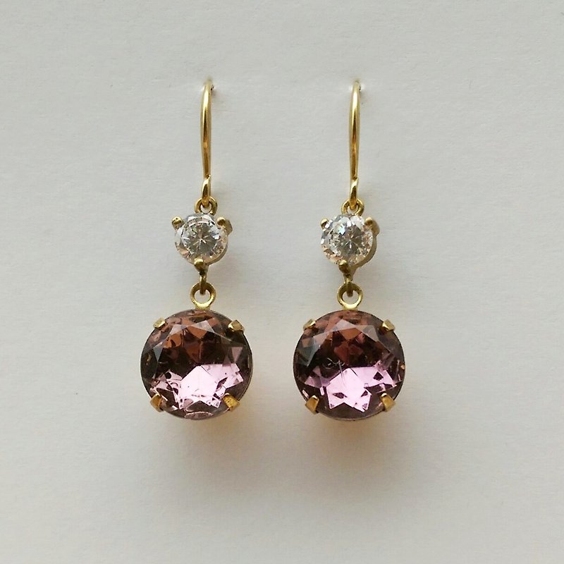 紫色古董玻璃锆石耳环 - 耳环/耳夹 - 宝石 
