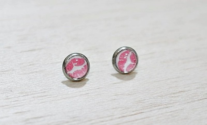 时光宝石X不锈钢针式耳环<粉色热唇> -限量X1- - 耳环/耳夹 - 不锈钢 粉红色