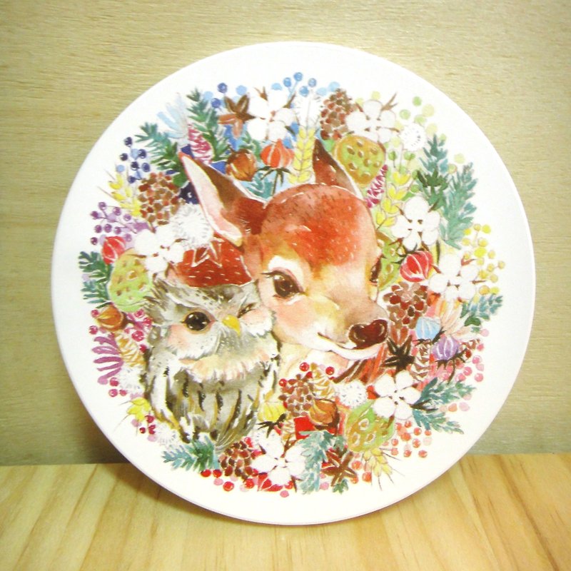 台湾莺歌陶磁吸水杯垫-猫头鹰&小鹿款 - 杯垫 - 其他材质 多色