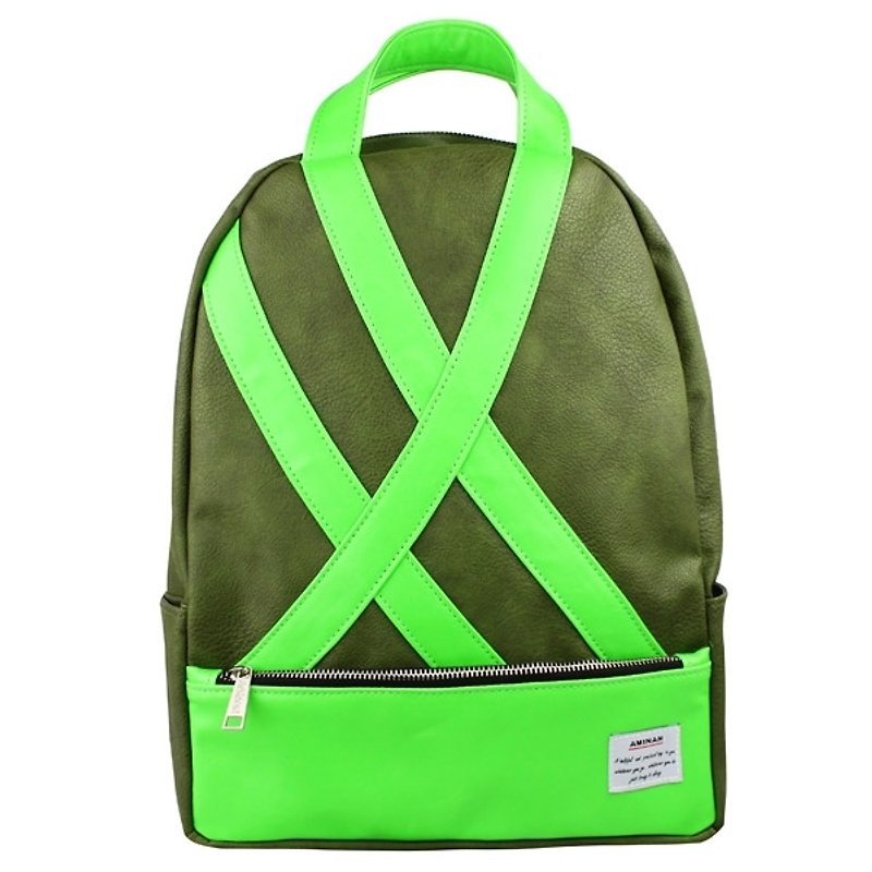 AMINAH-萤光绿绿色后背包【am-0251】 - 后背包/双肩包 - 人造皮革 绿色