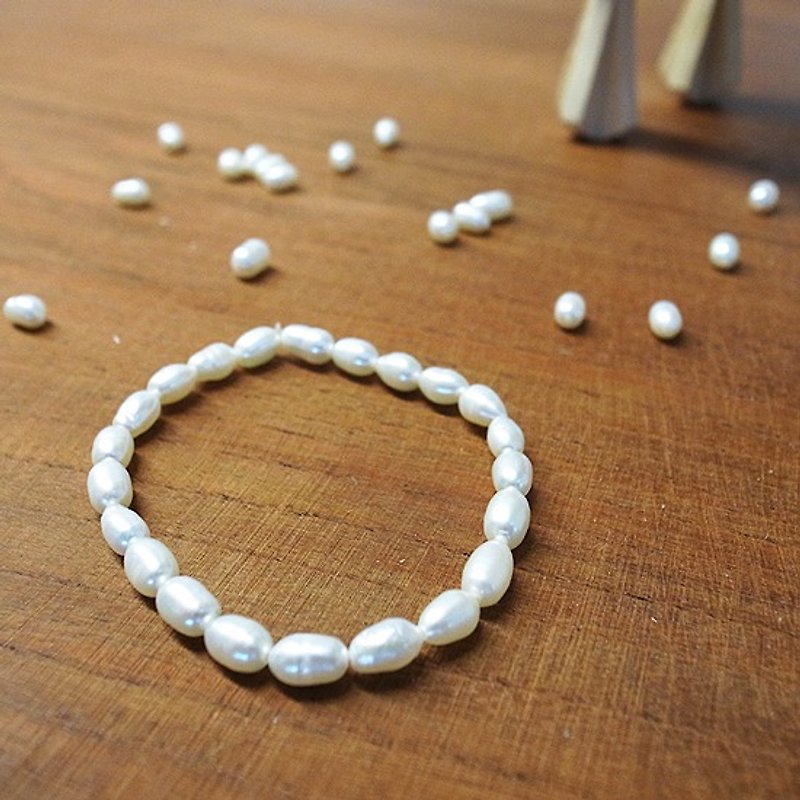 ☽柒夕手作☽【07187】5mm米珍珠天然珍珠(A级)白手环 - 金工/饰品 - 其他材质 白色