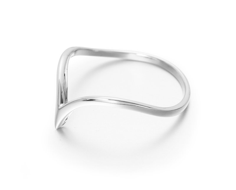 14K白金个性素戒 优雅订婚戒指 V形简约白金素戒 极简时尚金婚戒 - 对戒 - 贵金属 银色