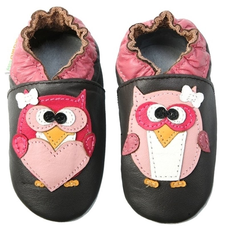 Momo Baby手工真皮学步鞋-Pretty Owls粉红猫头鹰 - 童装鞋 - 真皮 粉红色