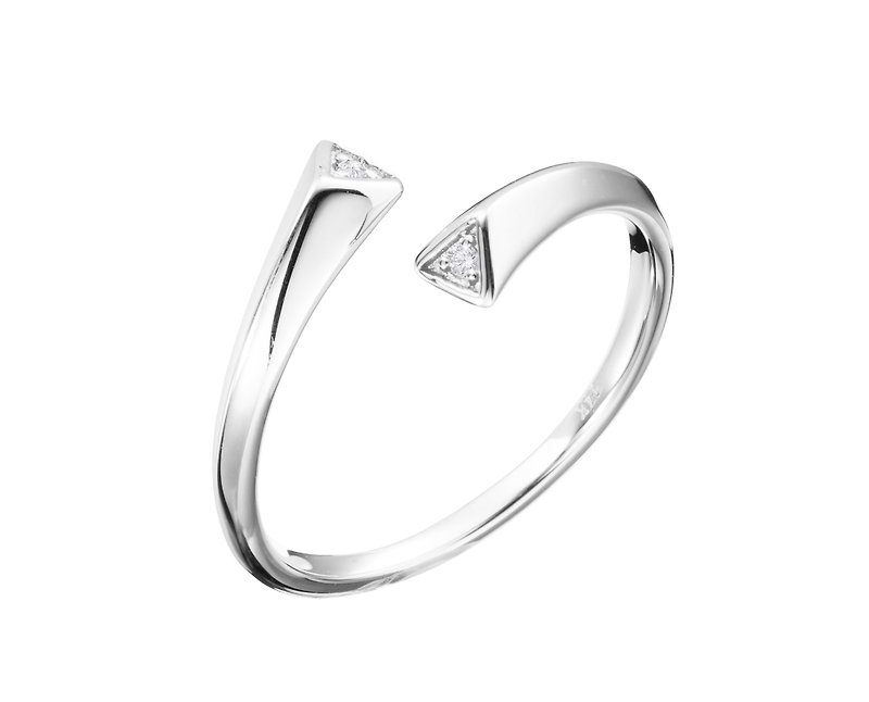 14k白金极简小女戒 优雅钻石戒指 简约白金钻戒 几何开口订婚戒指 - 对戒 - 钻石 银色