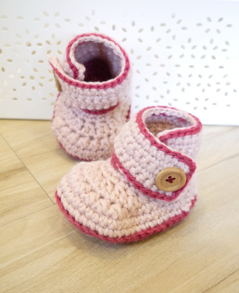 手作编织宝宝鞋~ 粉彩长筒鞋系列(粉红) - 童装鞋 - 羊毛 粉红色