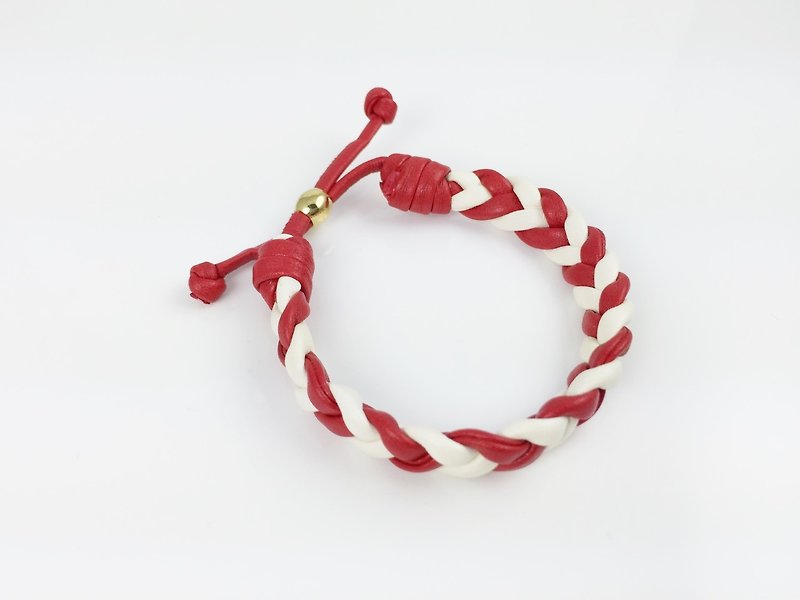 红白双色-仿皮绳编织 - 手链/手环 - 真皮 红色