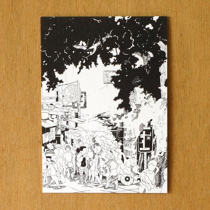 【一色】系列手绘风景明信片‘台湾 · 淡水老街’ - 卡片/明信片 - 纸 黑色