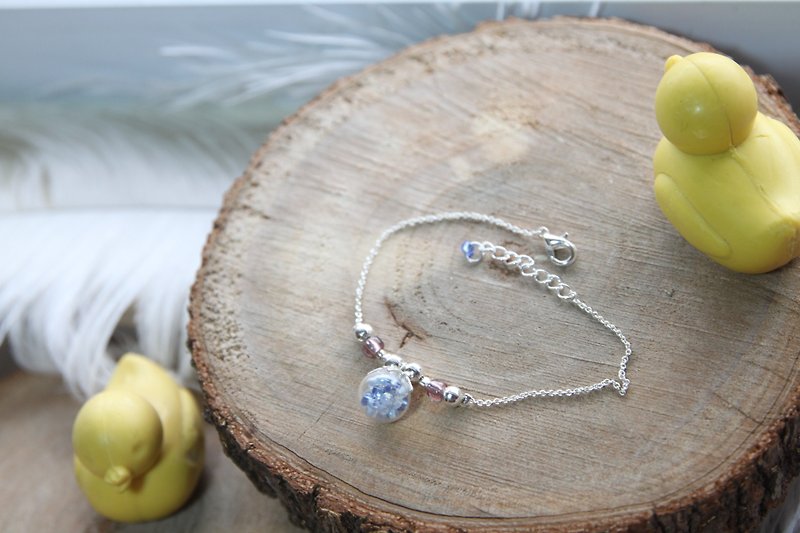 双色手工琉璃珠配琉璃罩  镀银手链 - 手链/手环 - 玻璃 蓝色