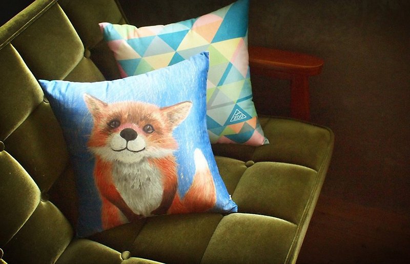 动物园 | 小狐狸讨抱抱 手绘插画 方形午睡枕 抱枕含枕心 - 枕头/抱枕 - 其他材质 蓝色