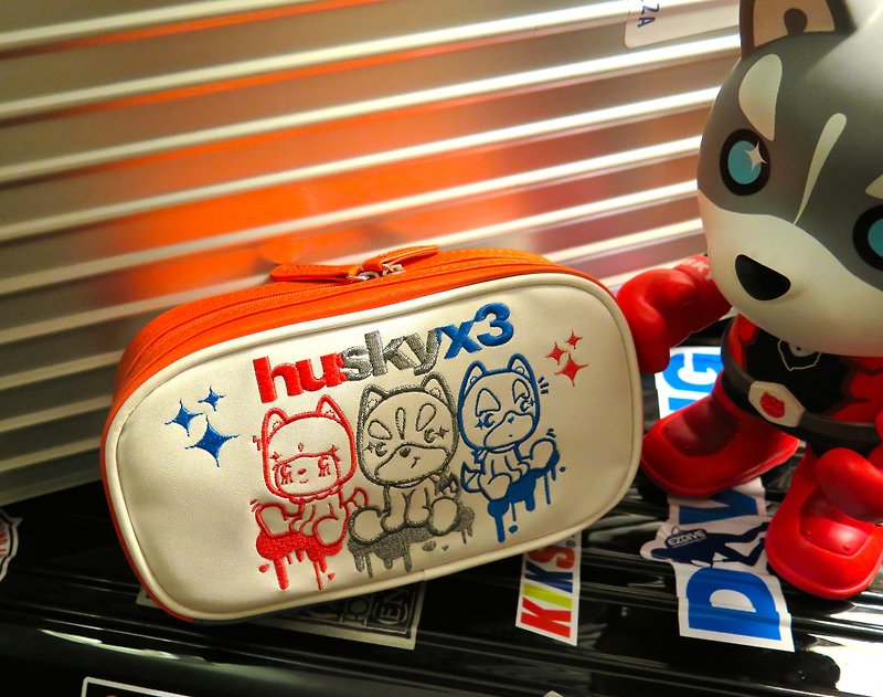 Husky x 3 Travel Bag 万用包 哈士奇X3 兄弟 - 化妆包/杂物包 - 人造皮革 白色