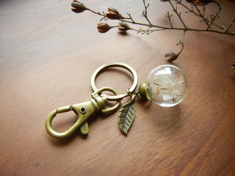 *coucoubird*梦幻玻璃球-蒲公英小叶钥匙圈 - 钥匙链/钥匙包 - 玻璃 咖啡色
