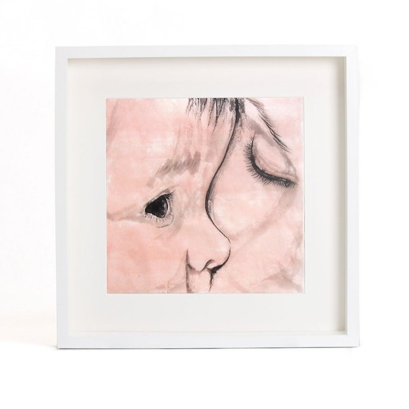 水墨画原作-暖暖亲情系列之脐带（含框） 卧室装饰画带相框 - 海报/装饰画/版画 - 纸 粉红色