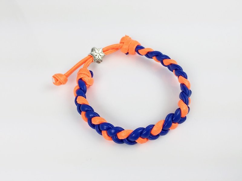 萤光橘蓝色双色-仿皮绳编织 - 手链/手环 - 真皮 橘色