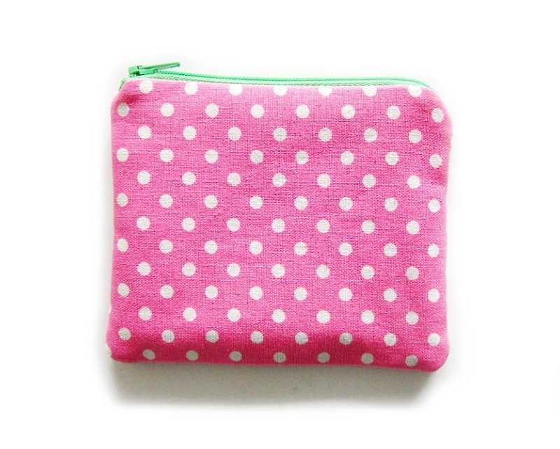 拉链包/零钱包/手机套 双面亮粉红 水玉点点 条纹 - 零钱包 - 其他材质 粉红色