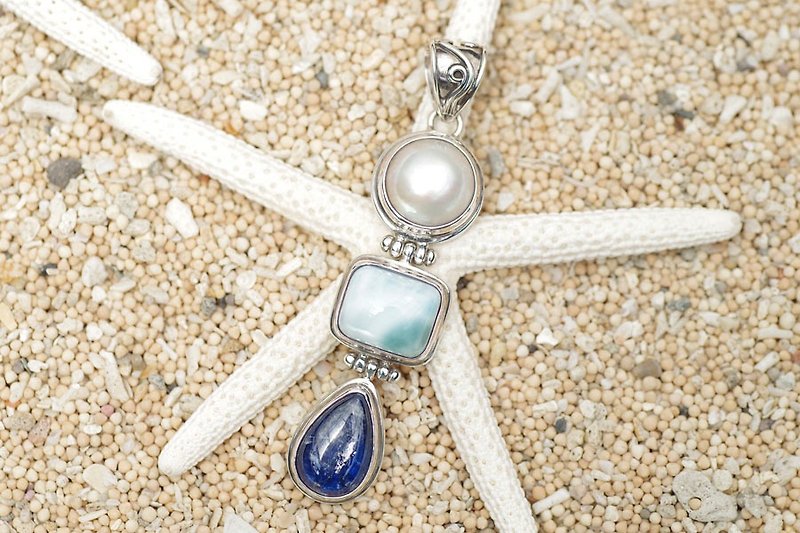 マベパール、ラリマー、カイヤナイトのペンダントトップ - 项链 - 宝石 蓝色