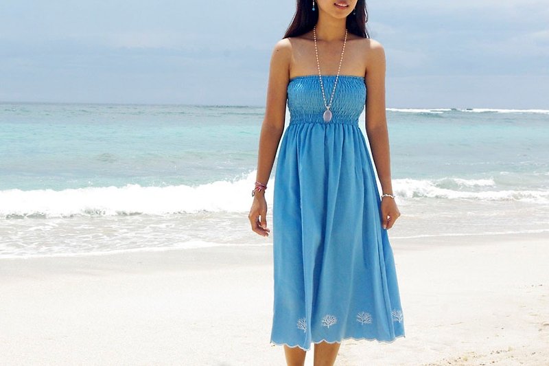 2015SS新作入荷！珊瑚刺繍ワンピース＜ライトブルー＞ - 洋装/连衣裙 - 其他材质 蓝色