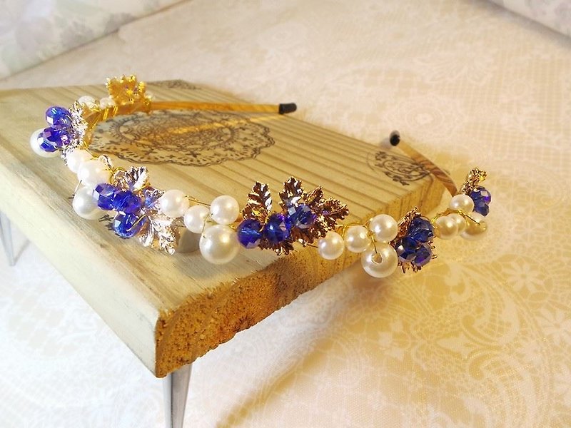 欧风典雅新娘款-手工欧风水晶珍珠发箍 [深蓝]-Lisa-Snail Design - 发饰 - 其他材质 多色