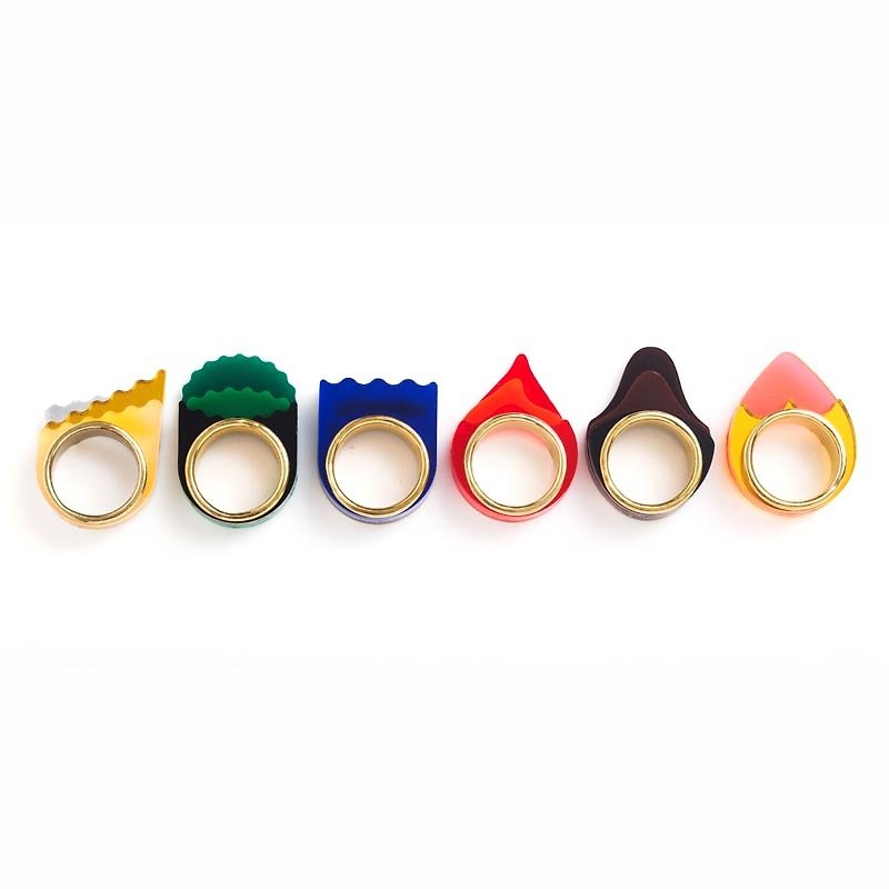 5 Elements Plus 喜神+ AcrylicBrass 黄铜压克力戒指 Ring - 戒指 - 压克力 蓝色
