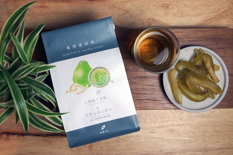 【果然是好茶】台南柚子皮干+阿里山高山绿茶 - 水果干 - 纸 多色