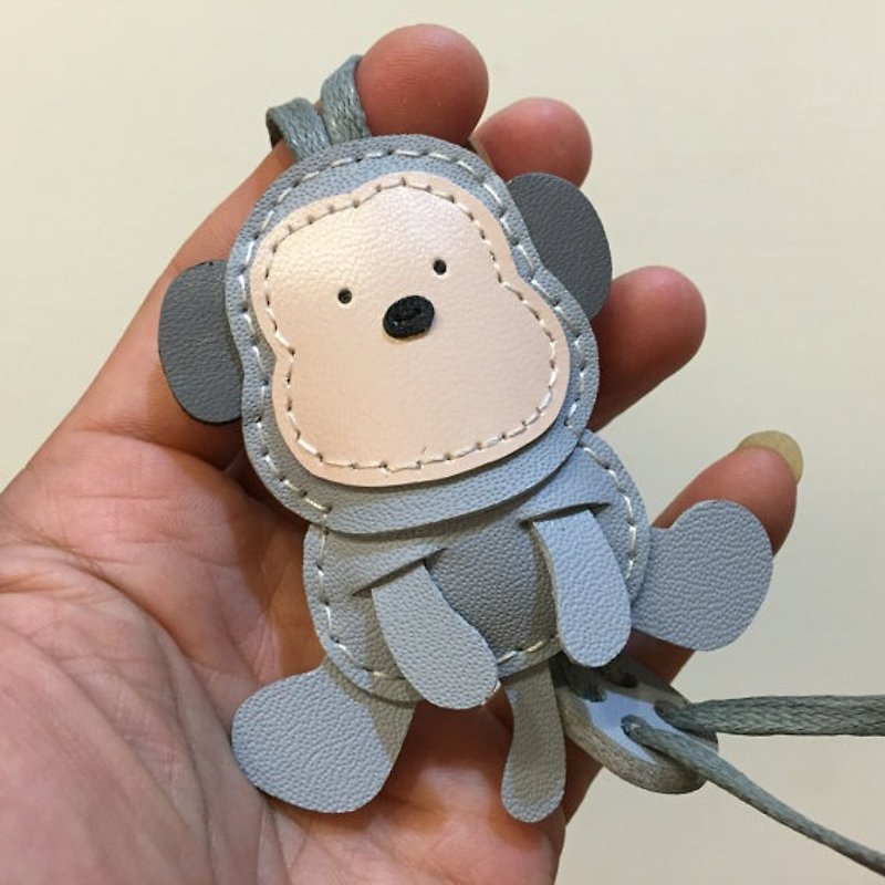 疗愈小物 灰色 可爱 猴子 纯手工缝制 皮革 吊饰 小尺寸 - 吊饰 - 真皮 灰色