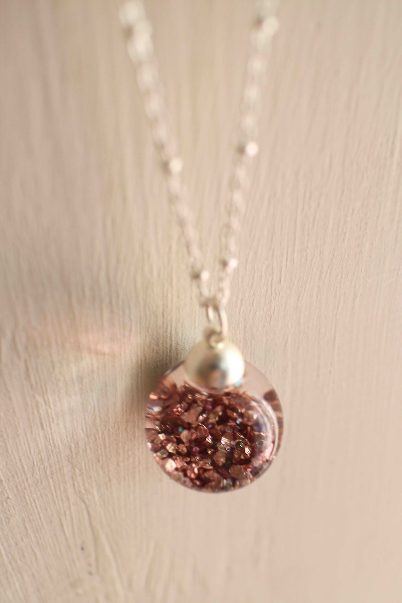 浪漫玫瑰金矿石白钢珠链玻璃球项链【宇宙闪烁】 - 项链 - 玻璃 粉红色