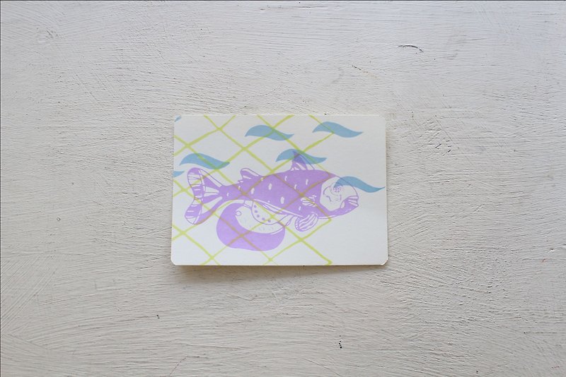 【ZhiZhiRen】厵 | 绢印明信片 - 旗津补鱼 - 乌鱼 - 卡片/明信片 - 纸 紫色