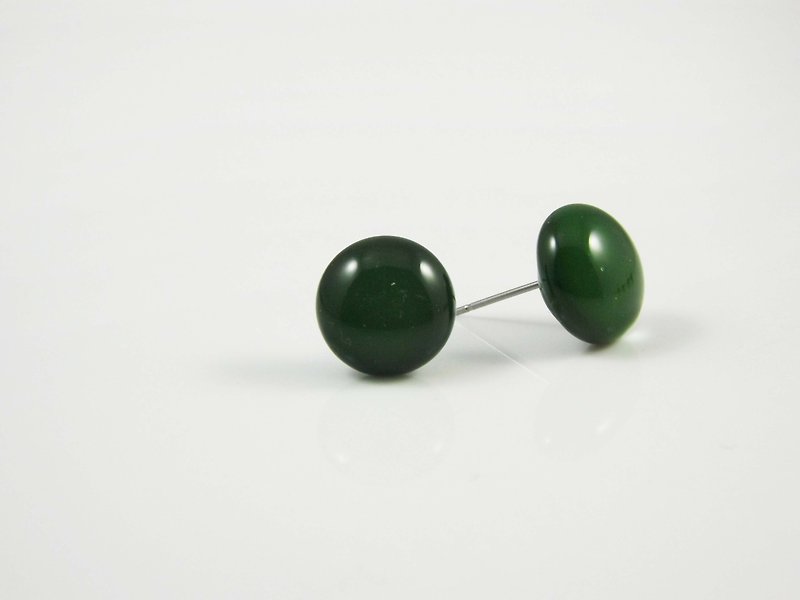 手工琉璃耳环-墨绿 - 耳环/耳夹 - 玻璃 绿色