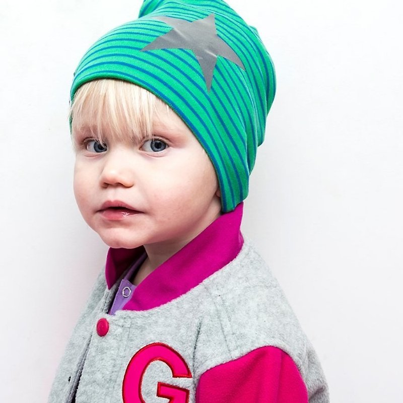 【北欧童装】瑞典有机棉星星帽子1岁至6岁 绿/蓝色条纹 - 婴儿帽/发带 - 棉．麻 绿色