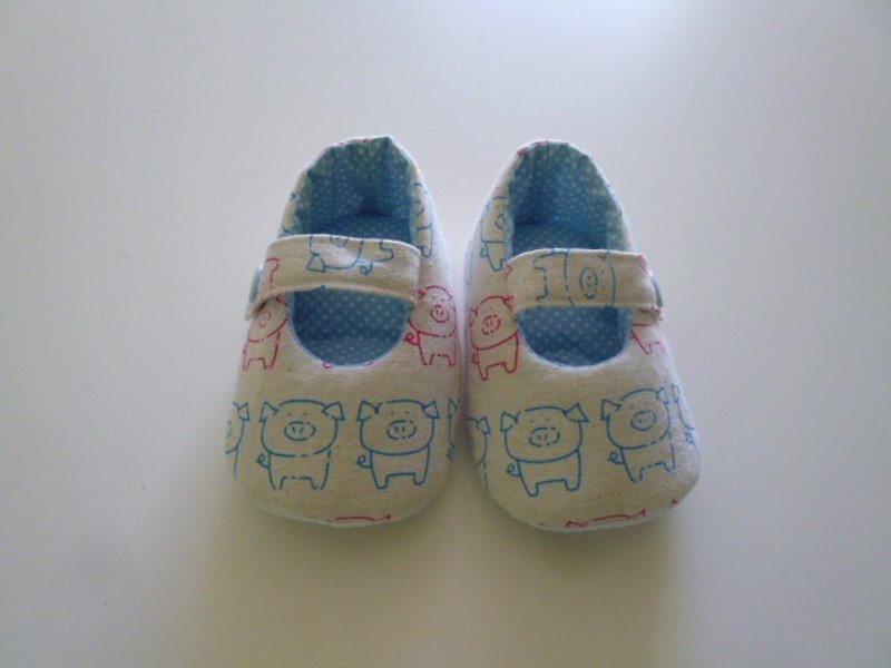 小猪婴儿鞋 宝宝鞋 弥月礼物 - 婴儿鞋 - 棉．麻 蓝色