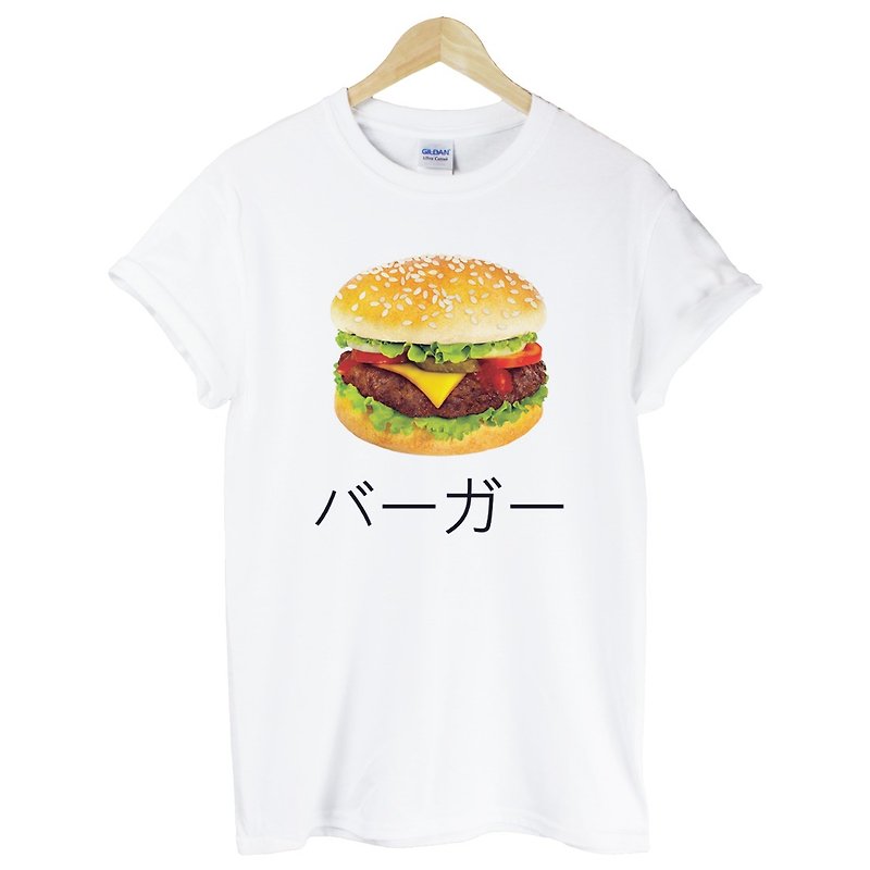 Japanese-Burger短袖T恤-白色 汉堡 日文 面包 早餐 食物 设计 - 男装上衣/T 恤 - 棉．麻 白色