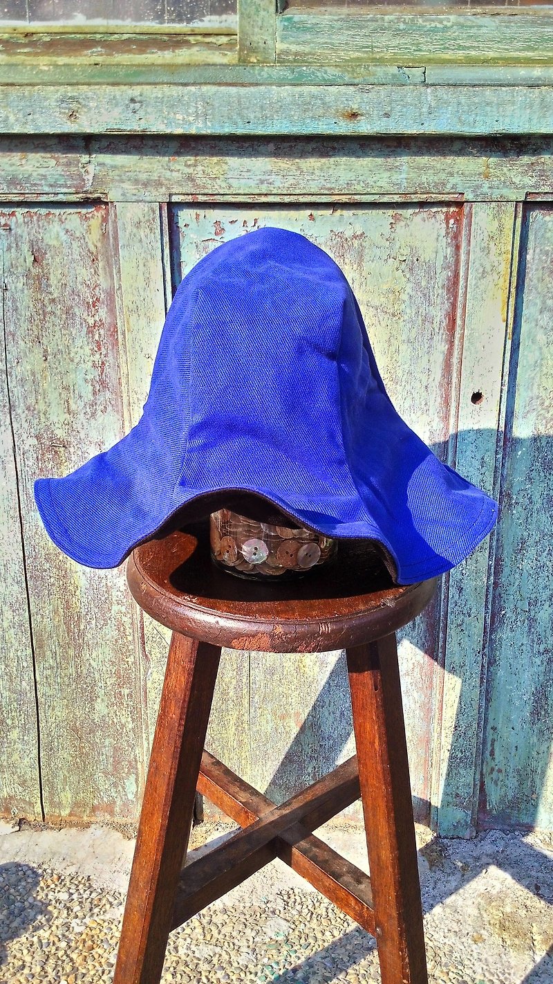 宝蓝+黑　手作 双面帽 渔夫帽 - 帽子 - 棉．麻 蓝色