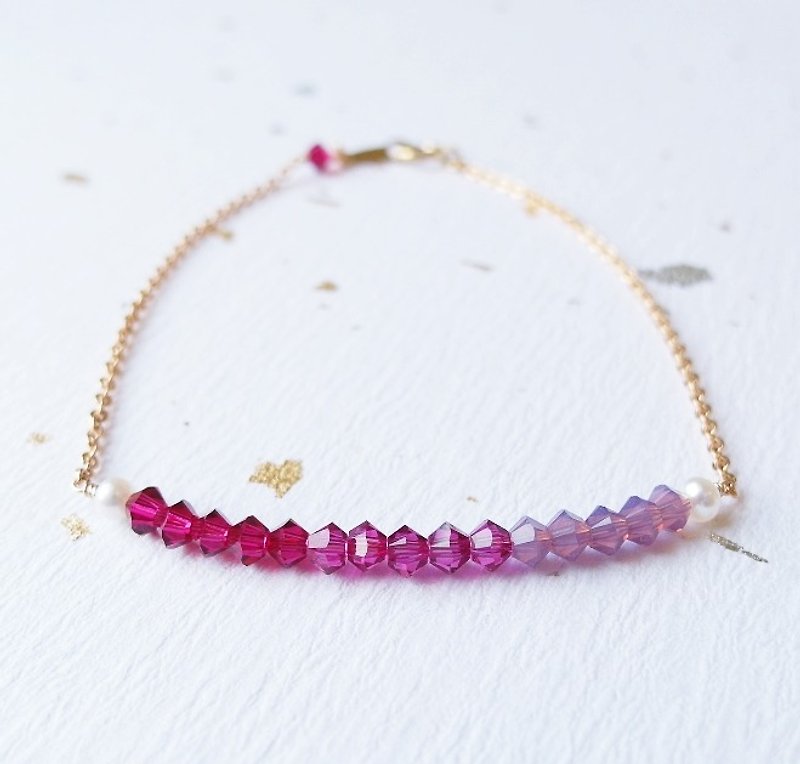 ∣一抹月光∣耶诞限定款 水晶珍珠细链手环 14k金 - 手链/手环 - 宝石 紫色