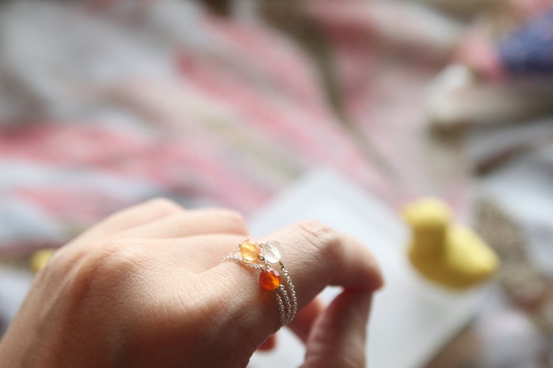 Silver-plate chain Ring with agate  please provide ring size when order镀银链条天然橙玛瑙戒指 (有三种不同深浅色可选择） - 戒指 - 其他金属 橘色
