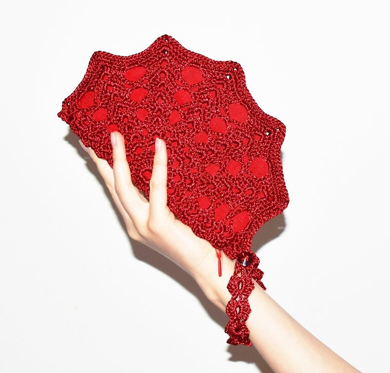 Scarlet Red Crochet Purse Clutch Bag – Little Red Crochet Handbag or Formal Clutch for Weddings, Christmas, Red Carpet Events, Prom etc. - 手拿包 - 其他材质 红色