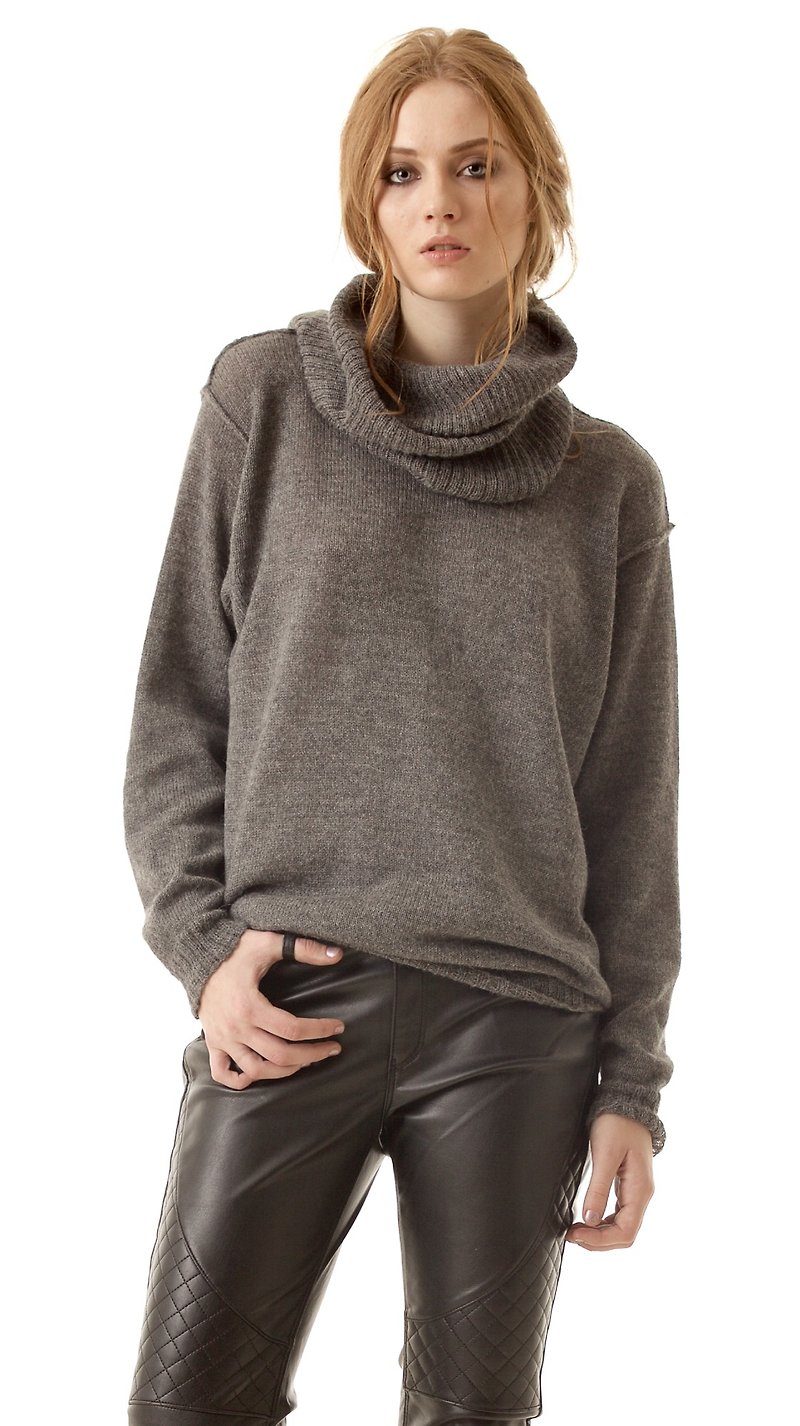 Grey 100% alpaca wool womens turleneck crewneck sweater pullover jumper ISABELLE - 女装针织衫/毛衣 - 其他材质 灰色