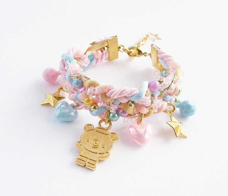 Teddy bear pastel bracelet - 手链/手环 - 其他材质 粉红色
