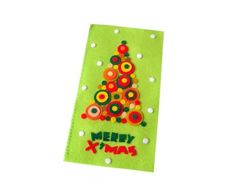 手工不织布卡片：圈圈圣诞树 A（MERRY X'MAS） - 卡片/明信片 - 其他材质 绿色