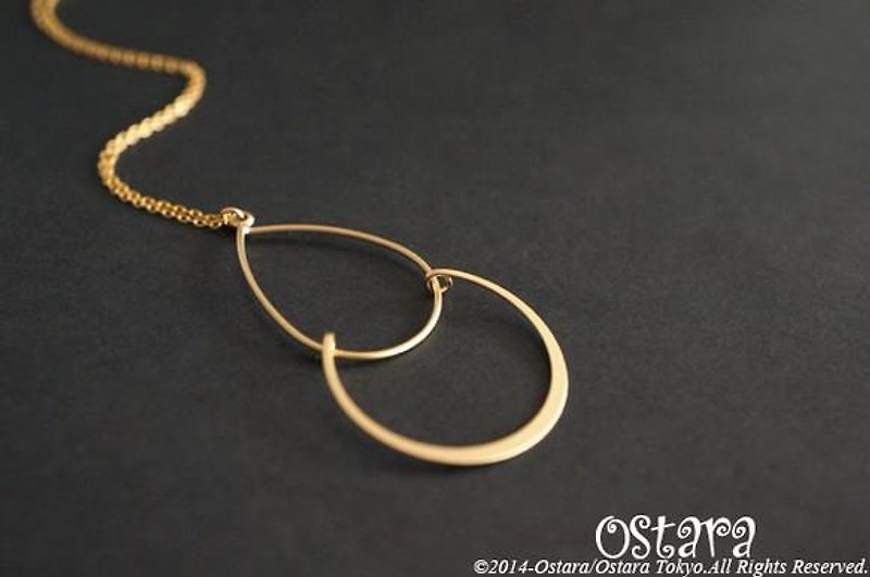 【14KGF】Long Necklace,Mat Gold Double Teardrop - 项链 - 其他金属 