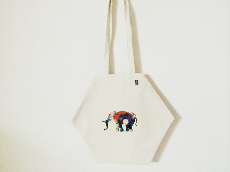 MaryWil六角形小文青环保袋-迷幻大象 - 侧背包/斜挎包 - 其他材质 白色