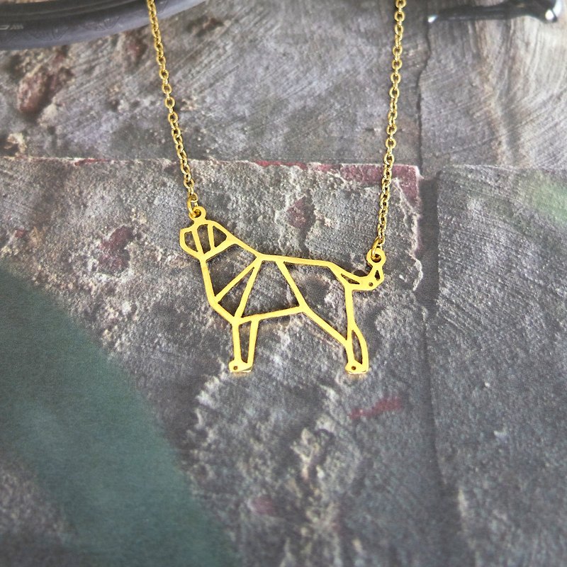Saint Bernard Dog necklace, Origami Jewelry, Gift for her, Gold Plated Brass - 项链 - 铜/黄铜 金色