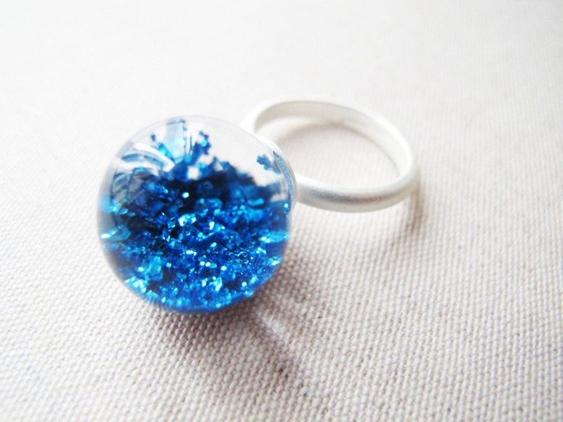 ＊Rosy Garden＊海洋深蓝色亮片玻璃球戒指 - 戒指 - 玻璃 蓝色