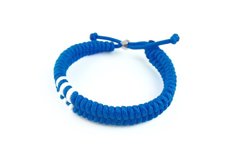 “蓝色底白条纹编织手环” - 手链/手环 - 棉．麻 蓝色