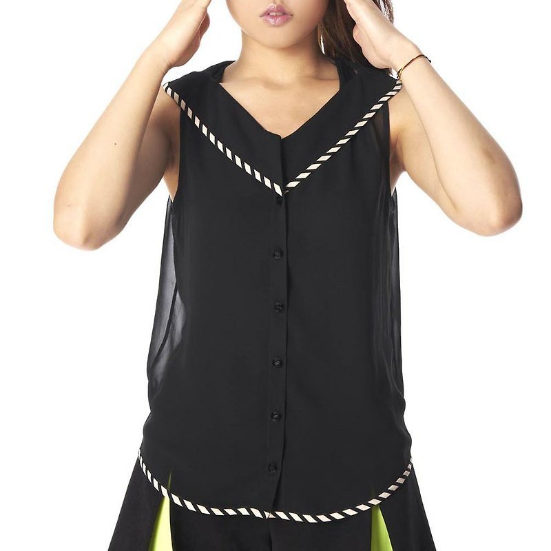 【top】三角领衬衫 - 女装衬衫 - 其他材质 黑色