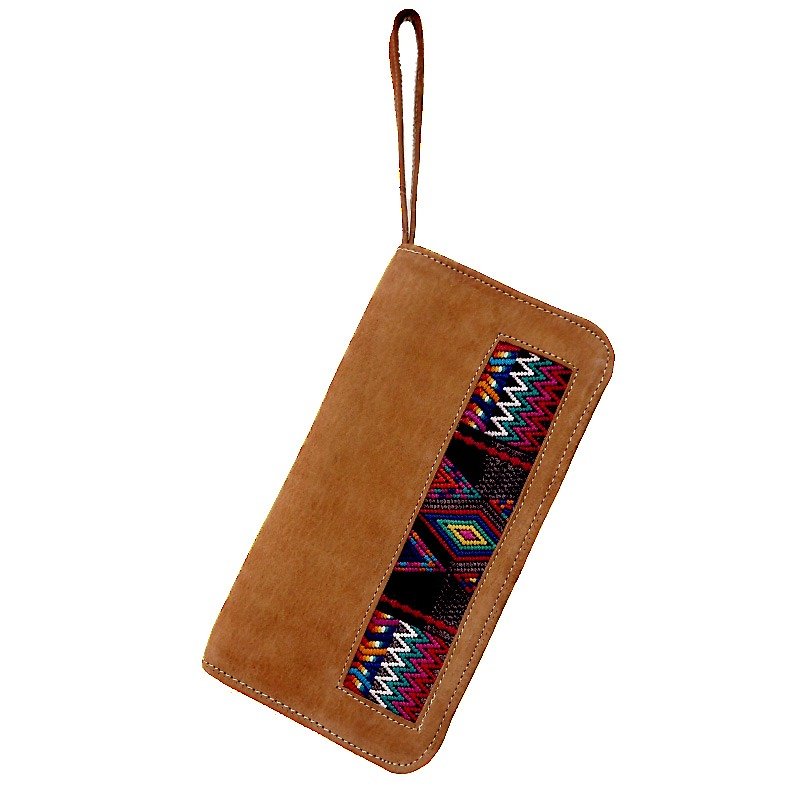 皮革及玛雅刺绣万用收纳旅行包 - 皮夹/钱包 - 真皮 咖啡色