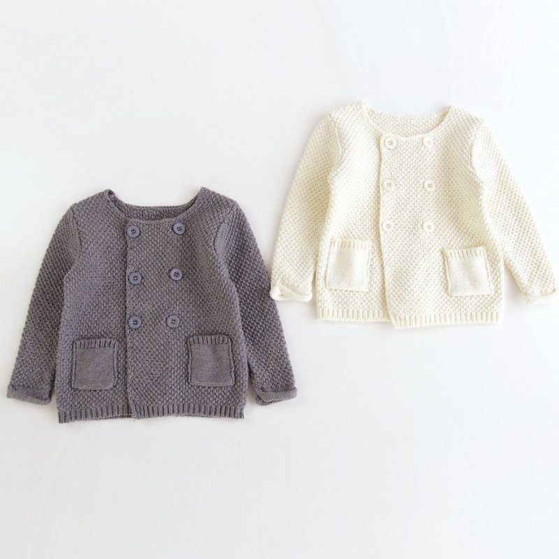 法式质感双排扣纯棉针织外套 (0-4岁男女童) 弥月礼 生日礼 周岁礼 - 其他 - 棉．麻 白色