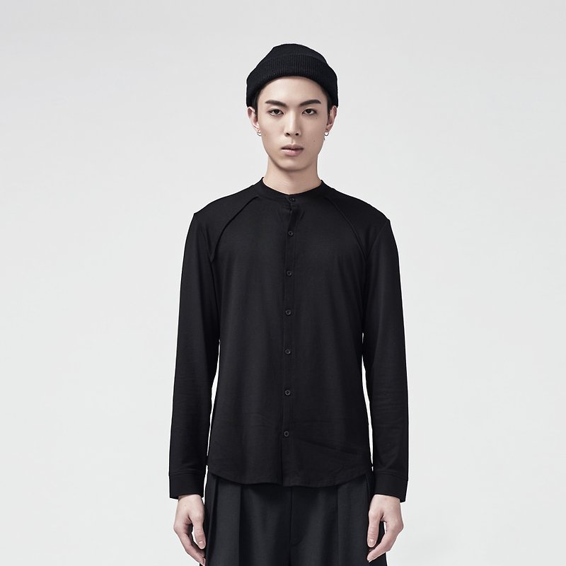 TRAN - 针织立领衬衫 - 男装针织衫/毛衣 - 其他材质 黑色