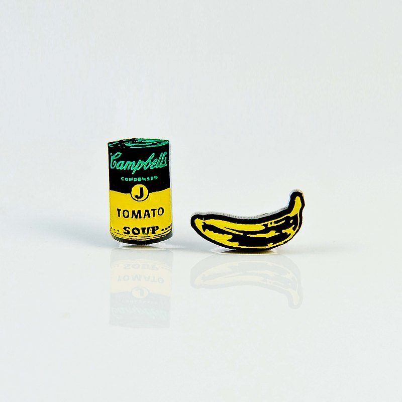 安迪沃荷风/香蕉+罐头/抗过敏钢针/可改夹式 - 耳环/耳夹 - 压克力 黄色