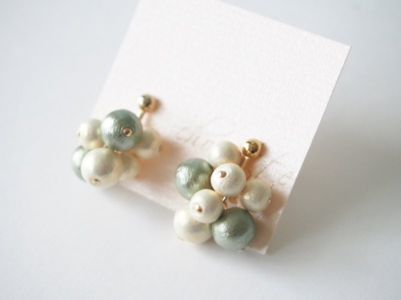 【14kgf】cotton pearl pierceⅤ - 耳环/耳夹 - 其他材质 绿色
