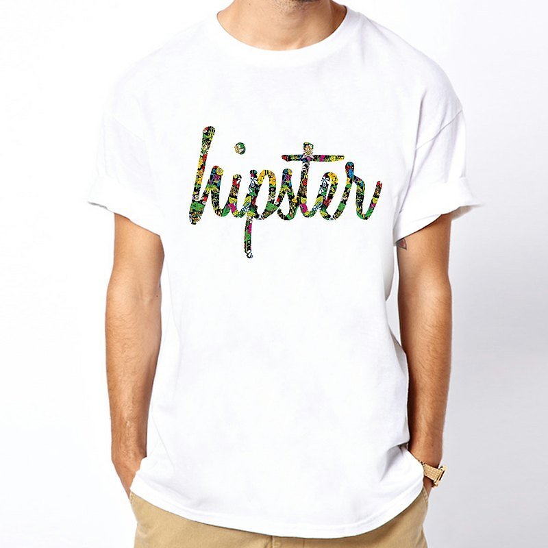 Hipster-Floral短袖T恤-白色 文青 花 设计 自创 品牌 时髦三角形 - 男装上衣/T 恤 - 其他材质 白色